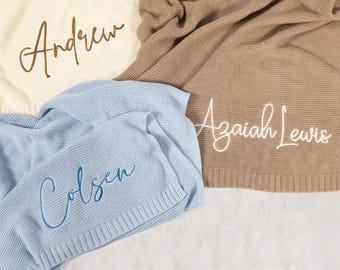 Embroidered Cotton Baby Blanket • Personalized Name Keepsake