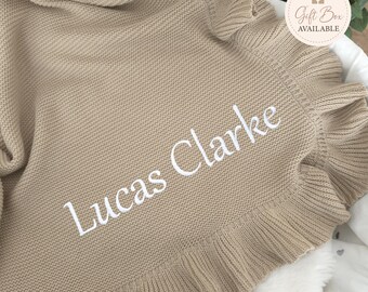 Personalized Embroidered Ruffle Blanket | Custom Name | Newborn Keepsake