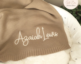 Personalized Embroidered Cotton Baby Blanket, Newborn Gift, OEKO-TEX Certified