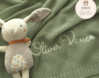Personalized Embroidered Baby Blanket, 100% Cotton Baby Blanket, OEKO-TEX Standard Certified, Custom Newborn Keepsake Gift