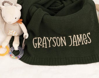 Embroidered Cotton Baby Blanket • Newborn Boy and Girl Gift • Custom Blanket