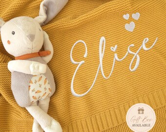 Newborn Boy and Girl Baby Gift • OEKO-TEX Standard Certified • Embroidered Cotton Baby Blanket