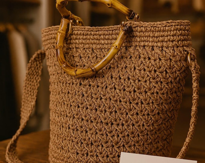 Handmade Crochet Tote Bag – Boho Shoulder Bag – Eco-Friendly Paper Yarn – Large Size