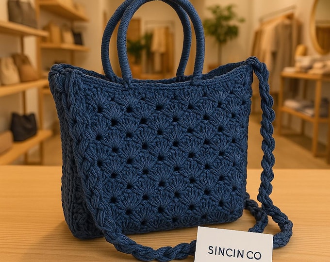 Handmade Crochet Shoulder Bag – Small Boho Tote – Eco-Friendly Paper Yarn