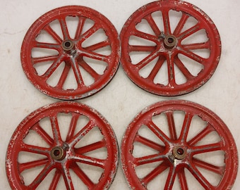 Vintage spaakwielen 2,75" wagenwagenwielen met spaken roodoranje gelakt staal, set van 4 inch