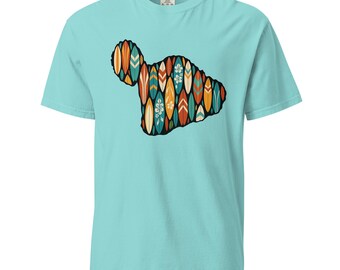 Paraíso ao pôr do sol: Camiseta estampada com silhueta de Maui