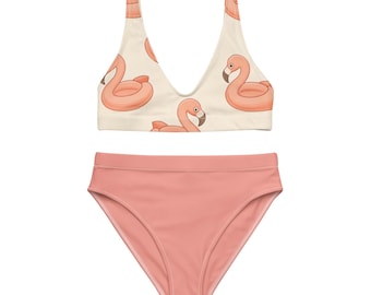 Bikini de talle alto reciclado Float Flamingo (Edición Piña Colada Mischief)