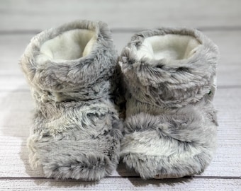 Faux Fur Baby Booties, Fleece Lined, Handmade