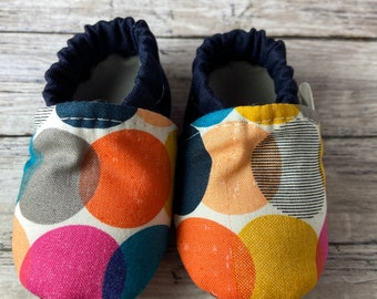 Multicolored Large Polka Dots Baby Shoes, Baby Slippers, Baby Moccs, Crib Shoes