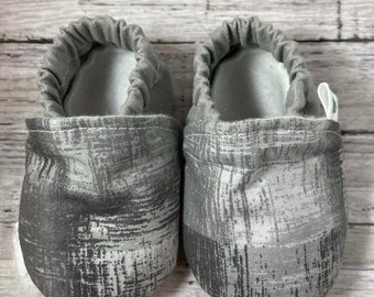 Gray Brushstrokes, Baby Slippers, Baby Moccs, Crib Shoes