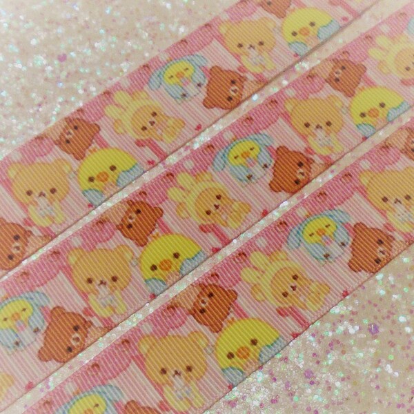 3 Yards Size 1" 25mm Rilakkuma Ribbon comes rolled in a continuous pc. parties, crafts, gifts, diy, hairbows, sewing, jewelry, card making.