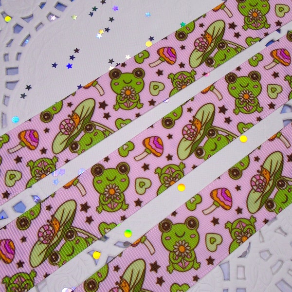 3 Yards 1" 25mm Kawaii Frog Ribbon For hairbows, headbands, hair ties, gift wrapping, diy, dresses, keys, scrapbooking, crafts.