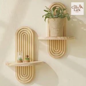 Boho Wooden Floating Shelves: Rustic Wall Decor - Hanging Shelf Set