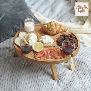 Foldable Picnic Table: Portable Wood Wine & Snack Holder