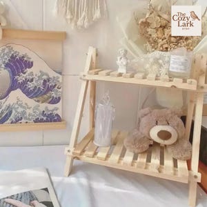 2-Tier Wooden Desktop Organizer – Trapezoid Desk Shelf & Storage Rack | Office Stationery Display for Home or Work