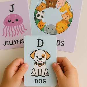 Tier Alphabet – Großbuchstaben A-Z | Druckbare Lernkarten für Kinder | 10x15cm | Pastell Lernkarten