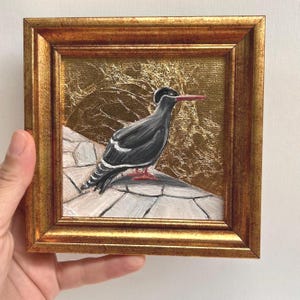 Original Signed Oil Painting on Gold Leaf: Framed Canvas Art