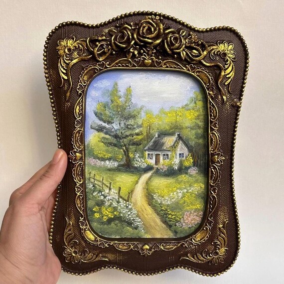 Signed Countryside Oil Painting: Framed Vintage Canvas Art