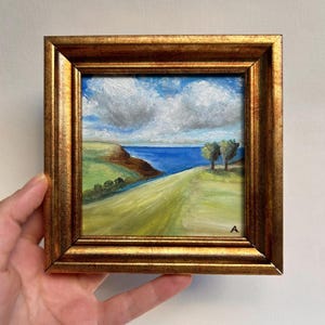 Signed Abstract Landscape Oil Painting: Framed Vintage Canvas Art