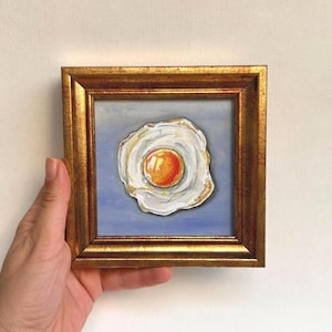 Miniature Egg Oil Painting: Framed Still Life Kitchen Decor