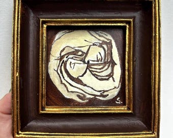 Miniatur Abstrakter Kuss Ölgemälde, gerahmt figurale Kunst (4x4)