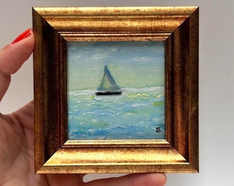 Framed Sailboat Oil Painting: Signed Original Vintage Art