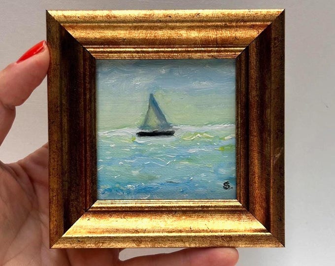 Framed Sailboat Oil Painting: Signed Original Vintage Art