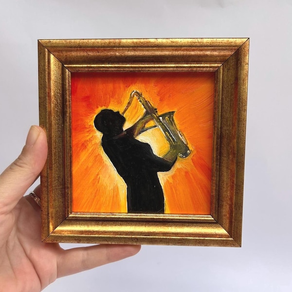 Signed Jazz Musician Oil Painting - Framed Vintage Canvas Art