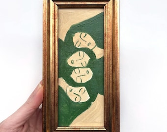 Miniature Abstract Women Oil Painting, Framed Figural Art