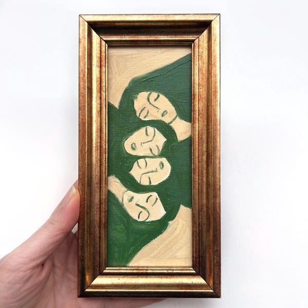 Miniature Abstract Women Oil Painting, Framed Figural Art