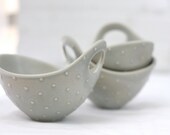 Pottery Bowl - Soft Gray Polka Dot Bowl with Handle - Noodle Bowl