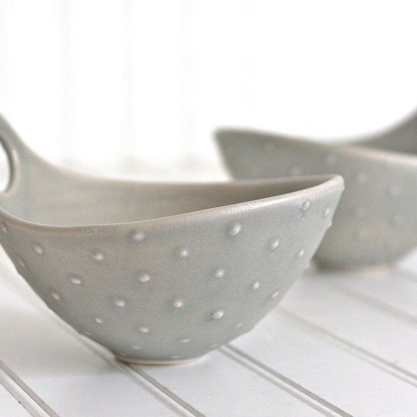 Pottery Bowl - Soft Gray Polka Dot Bowl with Handle - Noodle Bowl