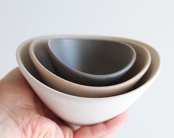 Mini Nesting Bowls - White, Beige, Charcoal Gray - set of 3