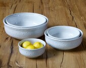 Serving Bowls - White Polka Dot Wide Mouth Bowls - Nesting Bowls - Set of 5