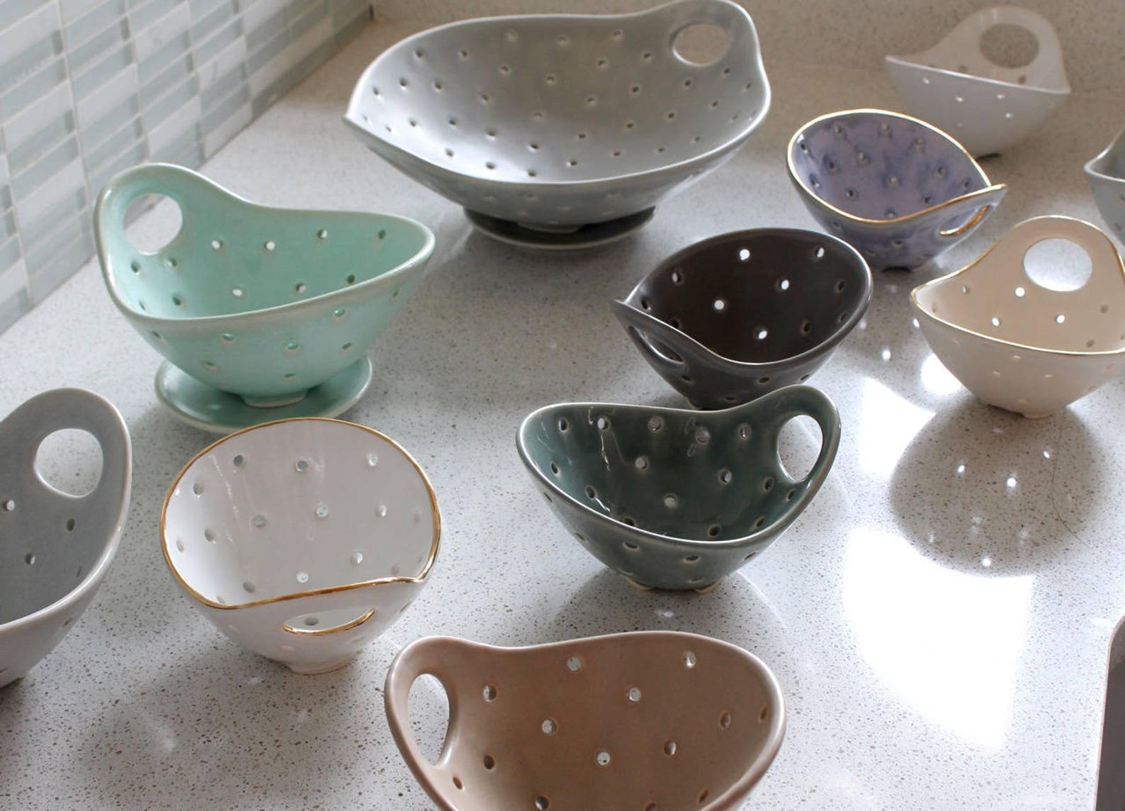 Pottery Berry Bowl with Handle Small Ceramic Colander Etsy