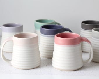 Groove Porcelain Pottery Mug - Coffee Cup - Stripe