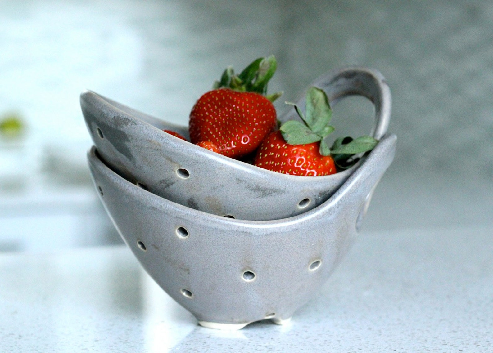 Pottery Berry Bowl with Handle Small Ceramic Colander Etsy