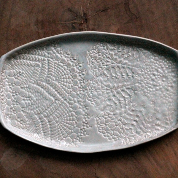 Handmade Pottery Tray - Soft Gray Lace - Ceramic Appetizer Plate - Serving Tray