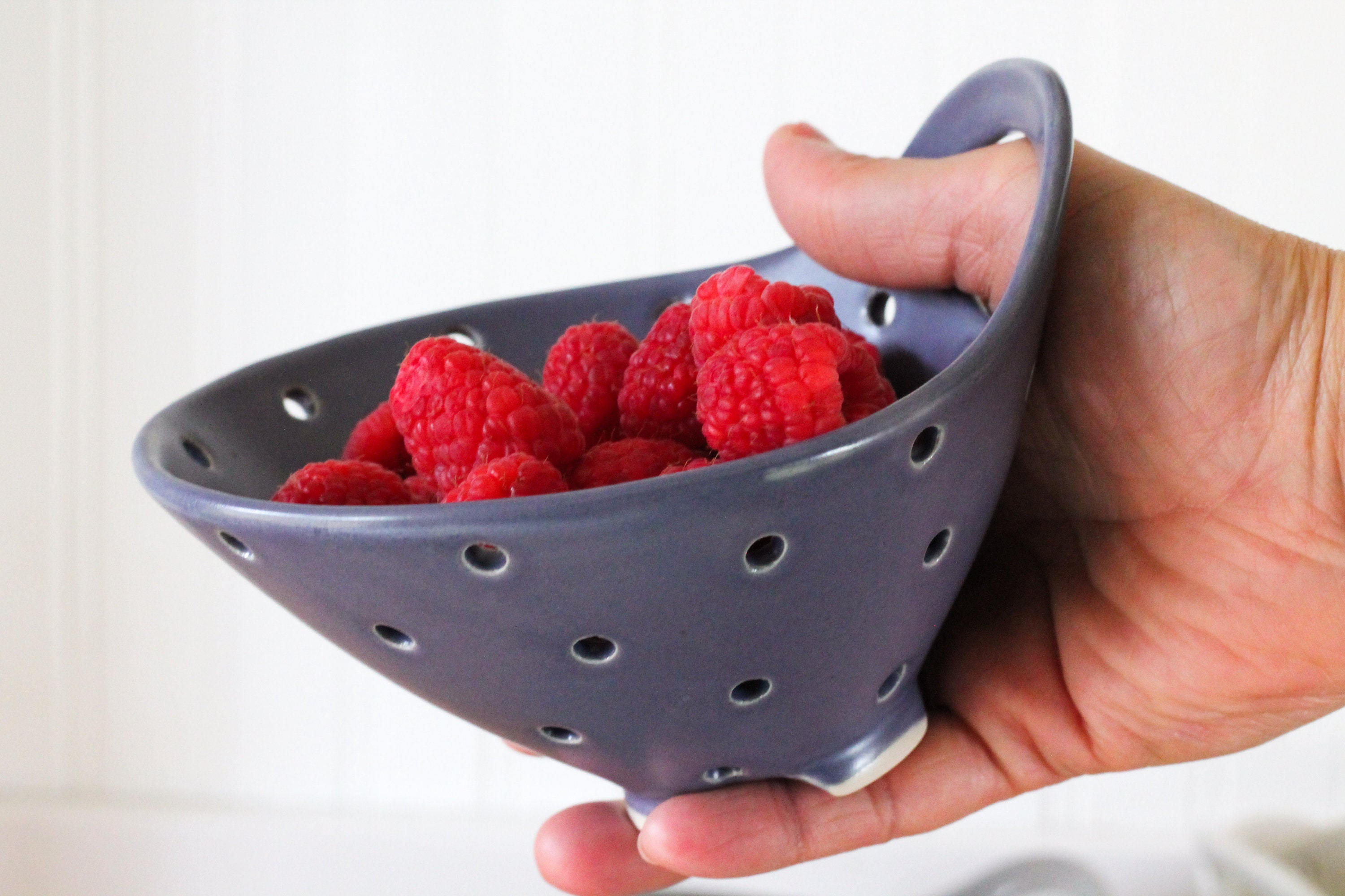 Pottery Berry Bowl with Handle Small Ceramic Colander Etsy