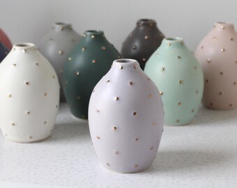 Pottery Bud Vase - Polka Dot with GOLD