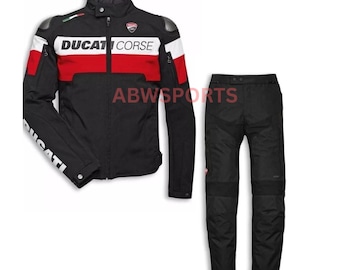 Ducati Corse Tex C5 Herren Motorradanzug - Rot & Schwarz | Cordura-Textil | CE Armoured Racing Schutzausrüstung