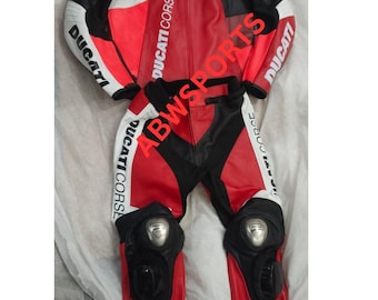 Ducati Corse C6 Red & White Two-Piece Racing Leather Suit – Men’s Premium Biker Gear | CE Armoured Genuine Leather Motorcycle Riding Suit