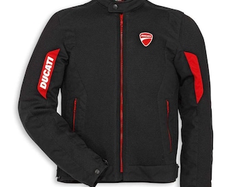 Ducati Flow 2 Fabric Motorcycle Jacket | Men’s Black/Red Waterproof Textile Biker Jacket with CE Armor | Racing & Touring Riding Gear