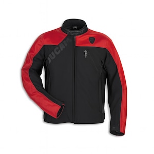 Ducati C1 Herr Röd och Svart Läder-Softshell Motorcykeljacka | CE-bepansrad Hybrid Körutrustning | Ducati Bikerjacka