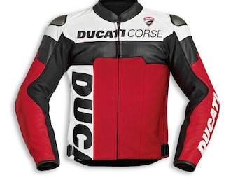 Jaqueta de couro masculina para motociclista Ducati Corse C5 | Equipamento de couro bovino impermeável para motociclistas | Jaqueta blindada CE