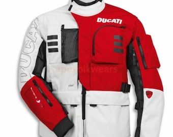 Ducati Explorer 2.0 Men’s Waterproof Textile Motorcycle Jacket – White & Black | Cordura Fabric | CE Armoured Protective Racing Gear