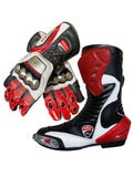 Ducati C6 Red and White Leather Racing Set \u2013 Men\u2019s Motorcycle Boots & Gloves Combo | Genuine Cowhide Leather | Ducati Corse Riding Gear product logo