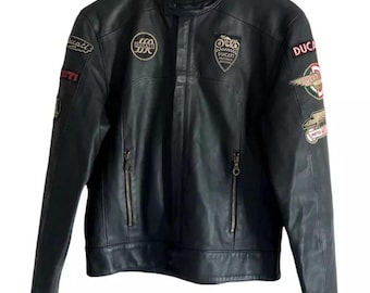 Ducati Meccanica Black Leather Jacket for Men | CE Armored Biker Touring Gear | Vintage Racing Motorcycle Leather Jacket