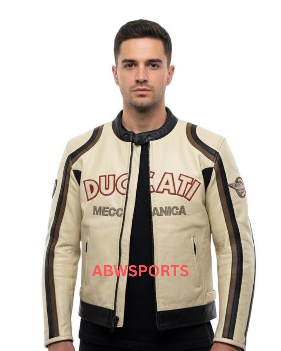 DUCATI レザージャケット イタリア製 ベージュ系 Ducati Meccanica Vintage Leather Jacket | Men's Premium Biker Gear