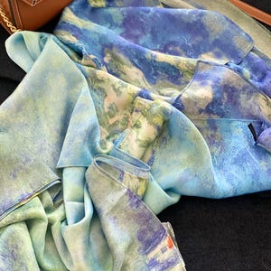 Monet Water Lilies Silk Scarf: Elegant Art Nouveau Shawl